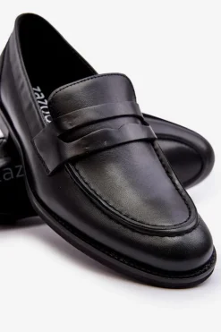 Clearance Męskie Skórzane Półbuty Loafersy 1570/1 Czarne Męskie Półbuty Eleganckie