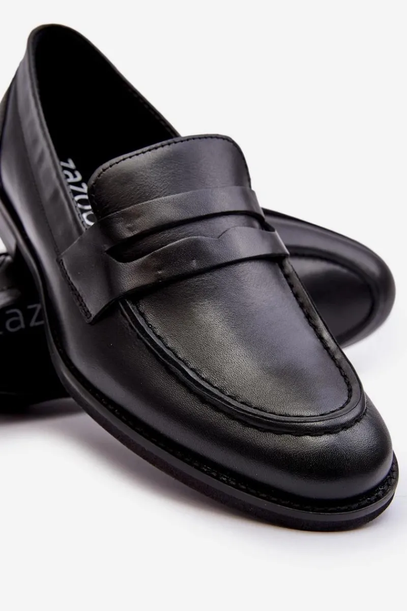 Clearance Męskie Skórzane Półbuty Loafersy 1570/1 Czarne Męskie Półbuty Eleganckie