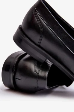 Clearance Męskie Skórzane Półbuty Loafersy 1570/1 Czarne Męskie Półbuty Eleganckie