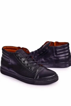 Online Boto Męskie Skórzane Półbuty Tenisówki BEDNAREK Czarne