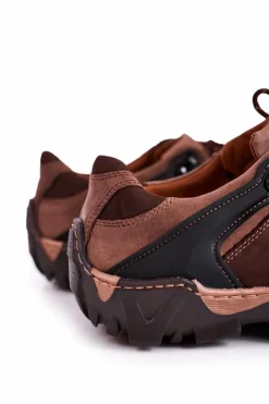 Sale Męskie Skórzane Półbuty Trekkingowe BEDNAREK Brązowe Męskie Obuwie Trekkingowe Męskie