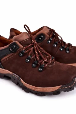 Sale Męskie Skórzane Półbuty Trekkingowe BEDNAREK Brązowe Męskie Obuwie Trekkingowe Męskie