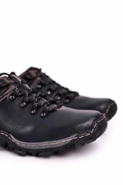 Outlet Męskie Skórzane Półbuty Trekkingowe BEDNAREK Granatowe Męskie Obuwie Trekkingowe Męskie