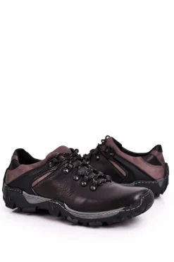 Hot Męskie Skórzane Półbuty Trekkingowe BEDNAREK Czarne Męskie Obuwie Trekkingowe Męskie