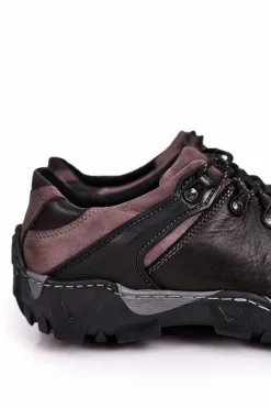 Hot Męskie Skórzane Półbuty Trekkingowe BEDNAREK Czarne Męskie Obuwie Trekkingowe Męskie