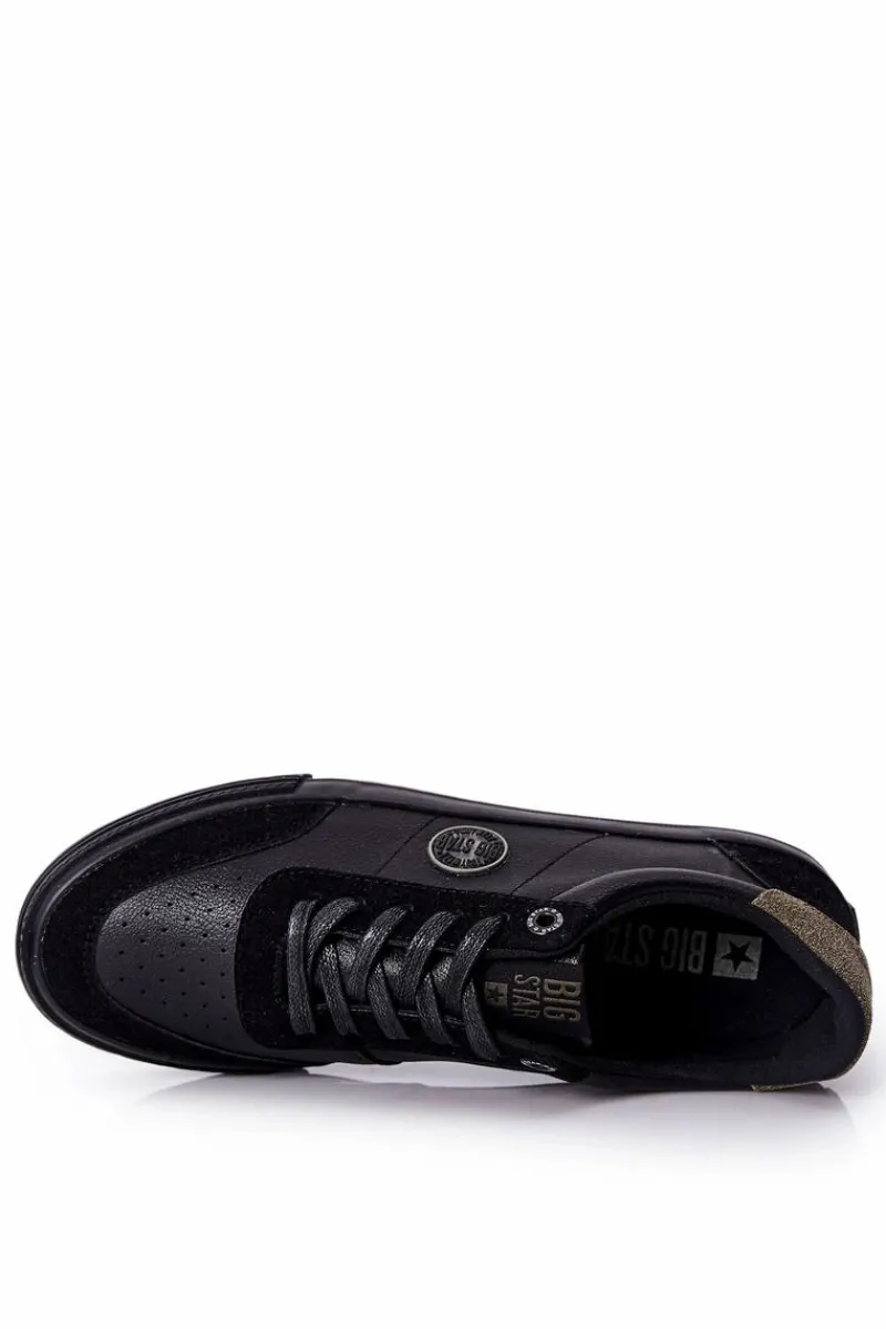 Trampki Męskie Big Star|Trampki Niskie>Big Star Shoes Męskie Skórzane Tenisówki Big Star II174008 Czarno-Zielone