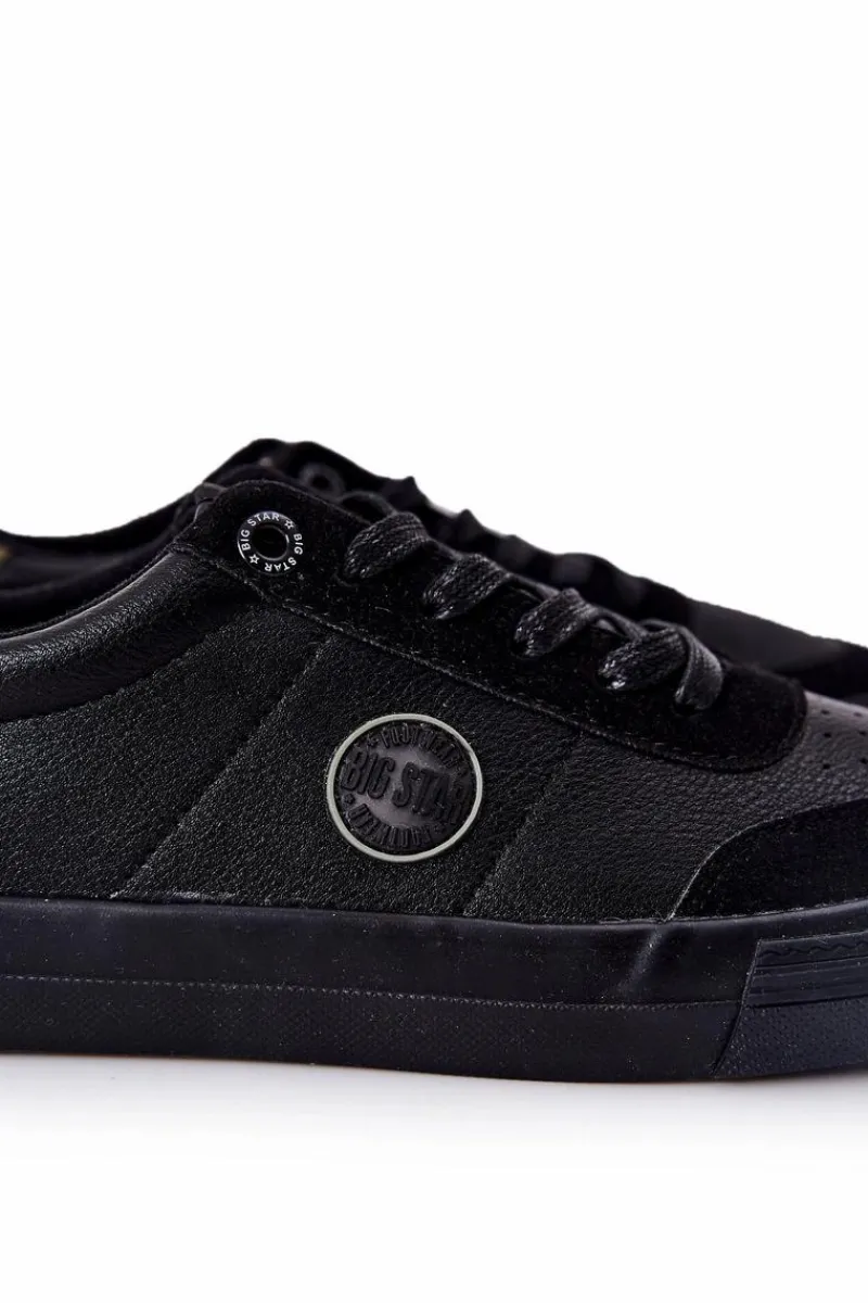 Trampki Męskie Big Star|Trampki Niskie>Big Star Shoes Męskie Skórzane Tenisówki Big Star II174008 Czarno-Zielone