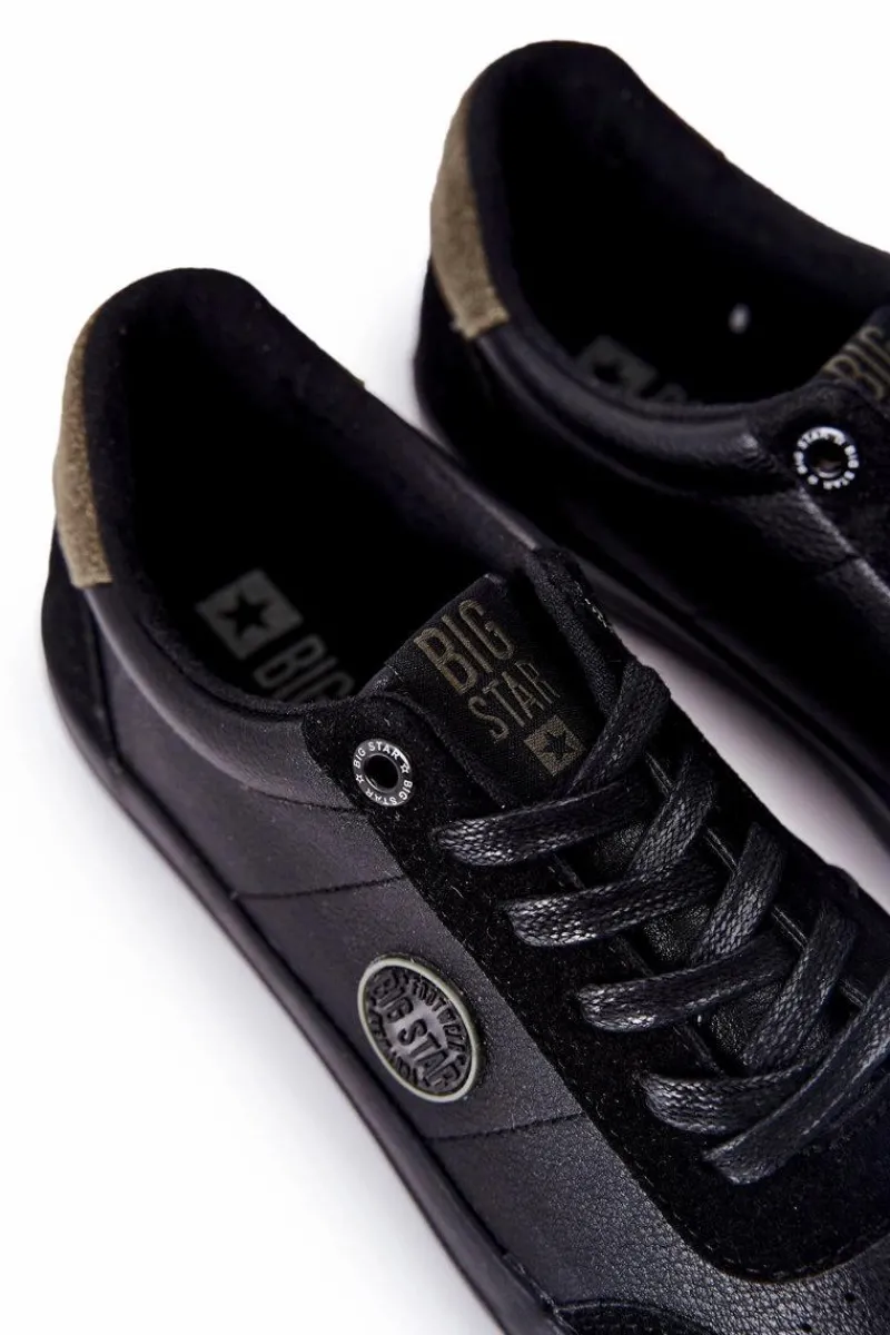 Trampki Męskie Big Star|Trampki Niskie>Big Star Shoes Męskie Skórzane Tenisówki Big Star II174008 Czarno-Zielone