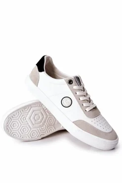 Hot Męskie Skórzane Tenisówki Big Star II174009 Biało-Beżowe Męskie Trampki Męskie Big Star|Trampki Niskie