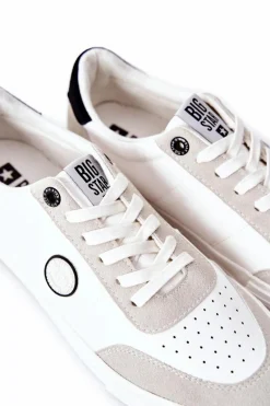 Hot Męskie Skórzane Tenisówki Big Star II174009 Biało-Beżowe Męskie Trampki Męskie Big Star|Trampki Niskie