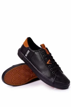 Hot Męskie Skórzane Tenisówki Big Star GG174026 Czarne Męskie Trampki Męskie Big Star|Trampki Niskie