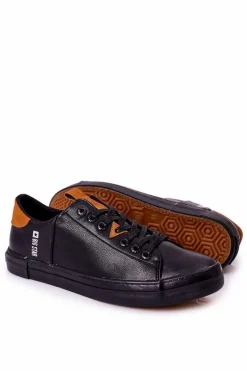 Hot Męskie Skórzane Tenisówki Big Star GG174026 Czarne Męskie Trampki Męskie Big Star|Trampki Niskie