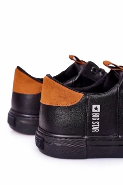 Hot Męskie Skórzane Tenisówki Big Star GG174026 Czarne Męskie Trampki Męskie Big Star|Trampki Niskie