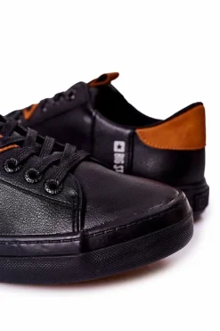 Hot Męskie Skórzane Tenisówki Big Star GG174026 Czarne Męskie Trampki Męskie Big Star|Trampki Niskie