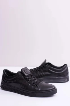 Outlet Boto Męskie Skórzane Tenisówki Czarne Elon