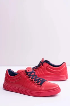 Trampki Niskie|Trampki Męskie Niskie>Boto Męskie Skórzane Tenisówki Czerwone Elon