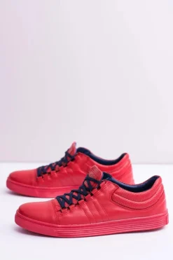 Trampki Niskie|Trampki Męskie Niskie></noscript>Boto Męskie Skórzane Tenisówki Czerwone Elon
