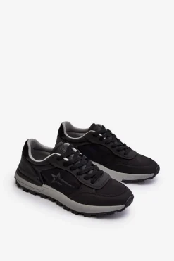 Męskie Sneakersy Big Star NN174069 Memory Foam System Czarne Męskie Obuwie Sportowe Męskie