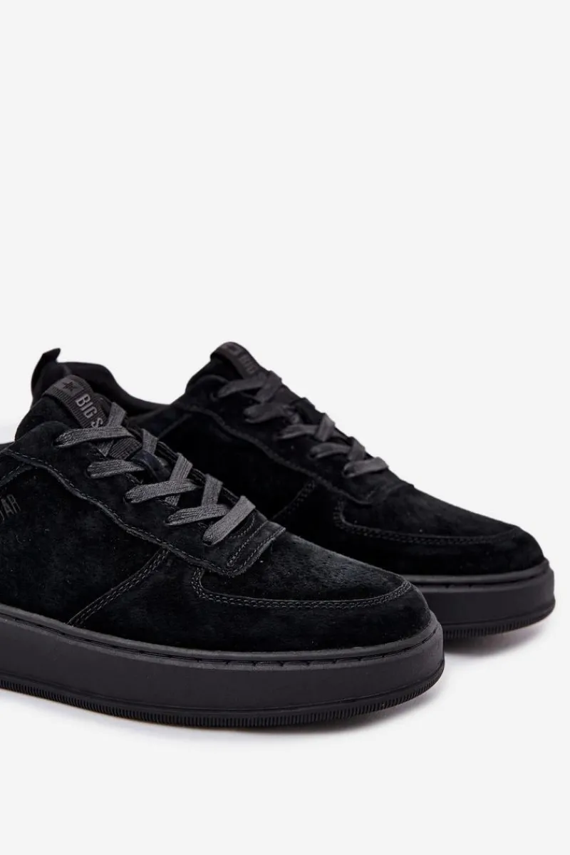 Obuwie Sportowe Męskie>Big Star Shoes Męskie Sneakersy Na Platformie Zamszowe Big Star OO174012 Czarne Czarny