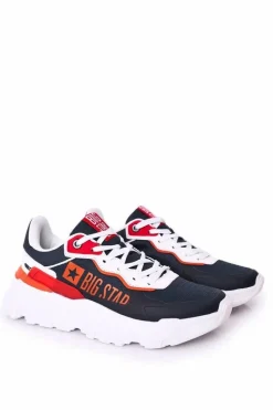 Sale Męskie Sportowe Buty Memory Foam Big Star HH174207 Granatowo-Białe Męskie Trampki Męskie Big Star|Obuwie Sportowe Męskie