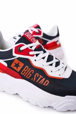 Sale Męskie Sportowe Buty Memory Foam Big Star HH174207 Granatowo-Białe Męskie Trampki Męskie Big Star|Obuwie Sportowe Męskie