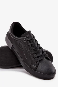 Outlet Big Star Shoes Męskie Trampki Eko Skórzane Big Star OO174019 Czarne Czarny