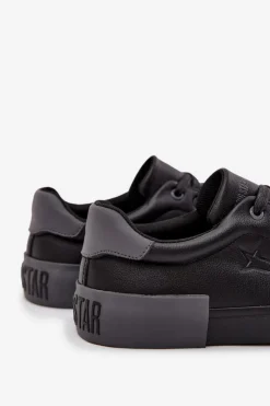 Outlet Big Star Shoes Męskie Trampki Eko Skórzane Big Star OO174019 Czarne Czarny