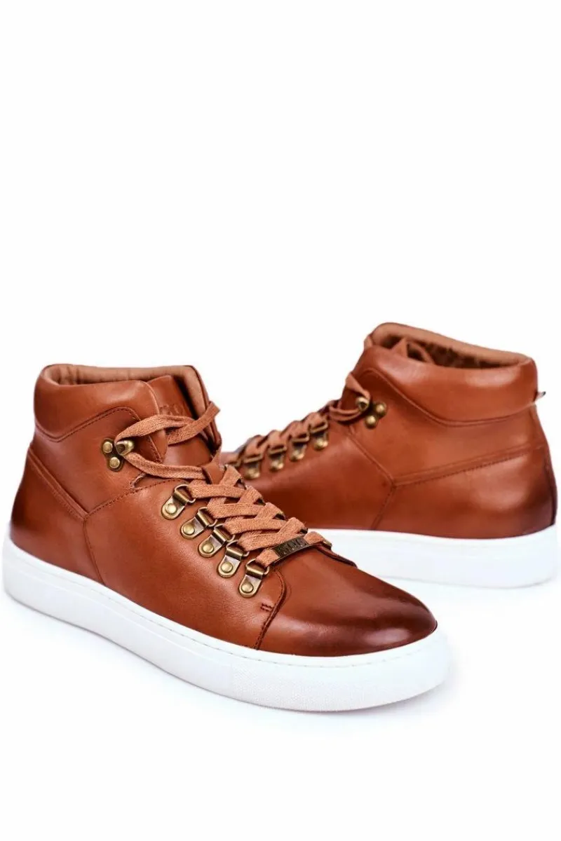 New GOE Męskie Trampki Skórzane Brązowe GG1N3011