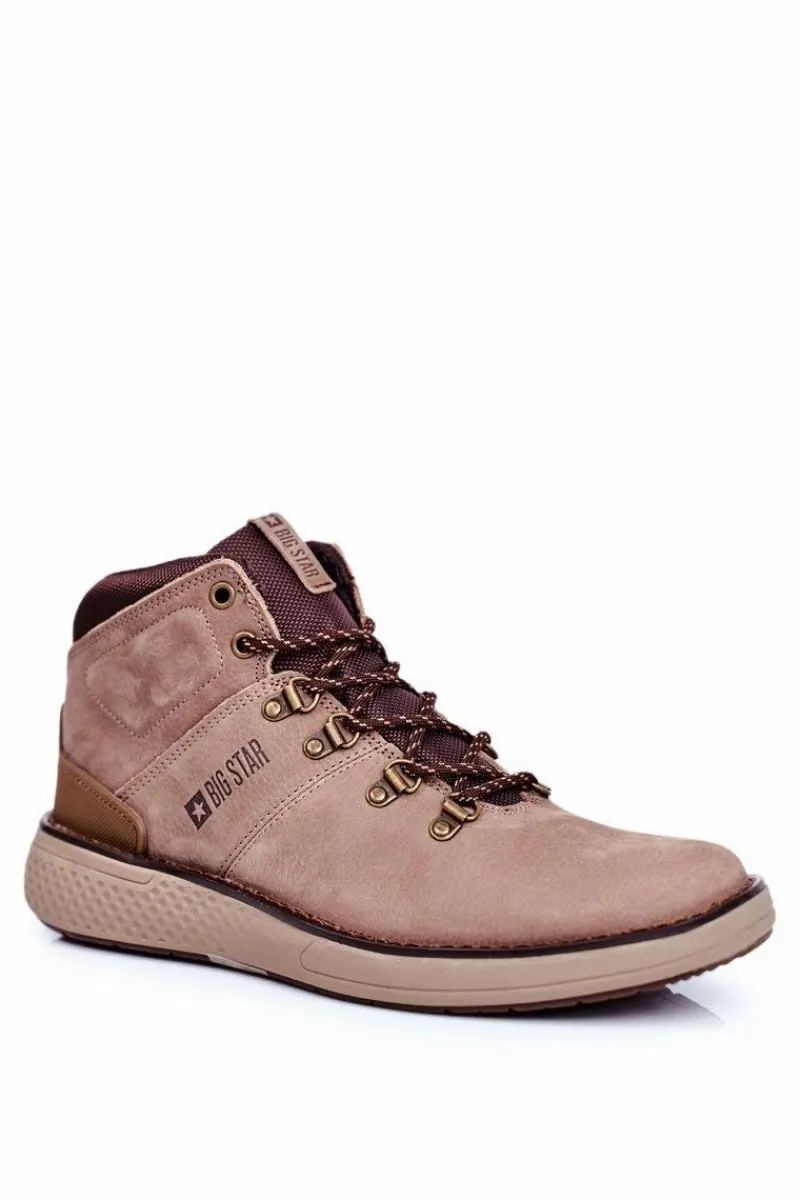 Outlet Big Star Shoes Męskie Trzewiki Skórzane Trekkingi Big Star Brązowe GG174492