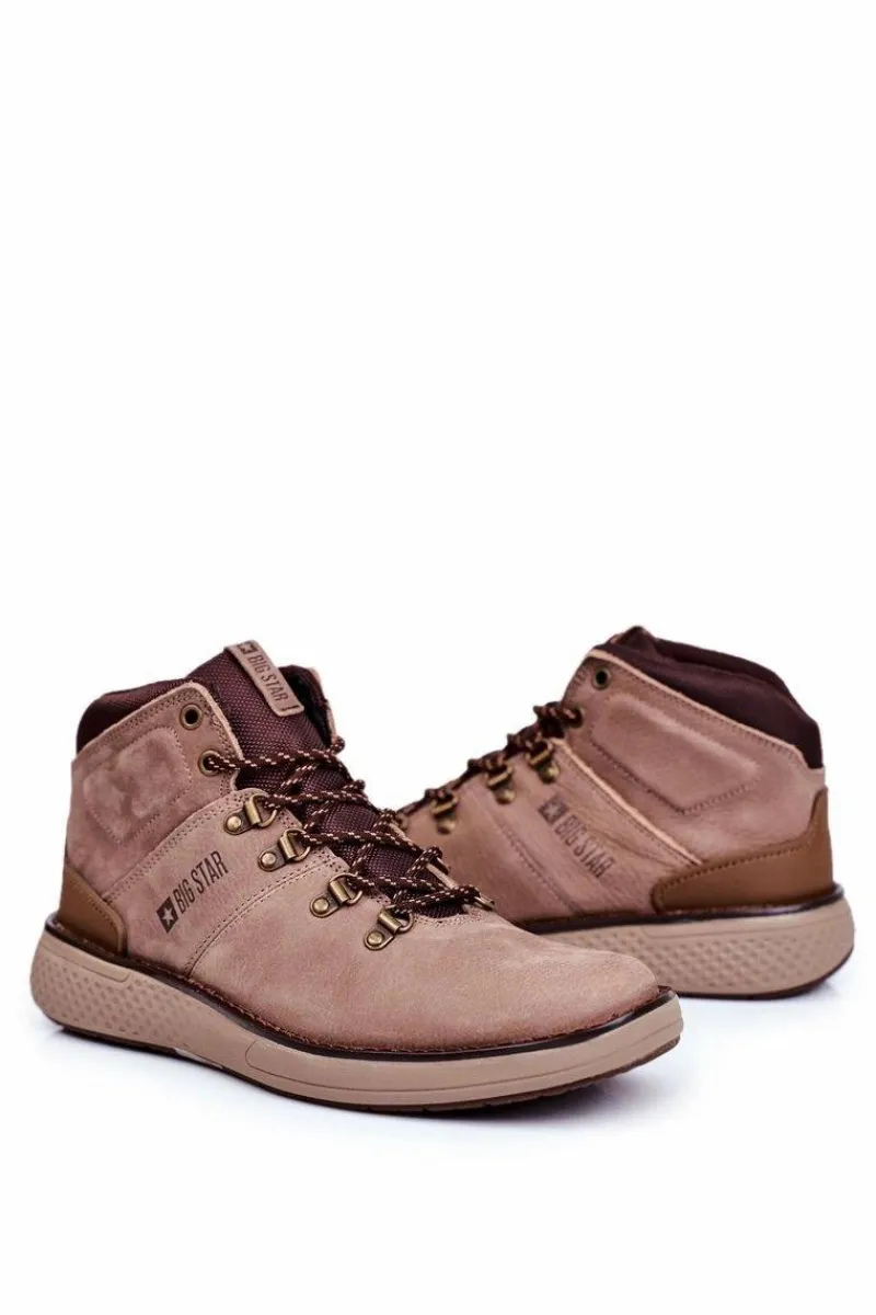 Outlet Big Star Shoes Męskie Trzewiki Skórzane Trekkingi Big Star Brązowe GG174492