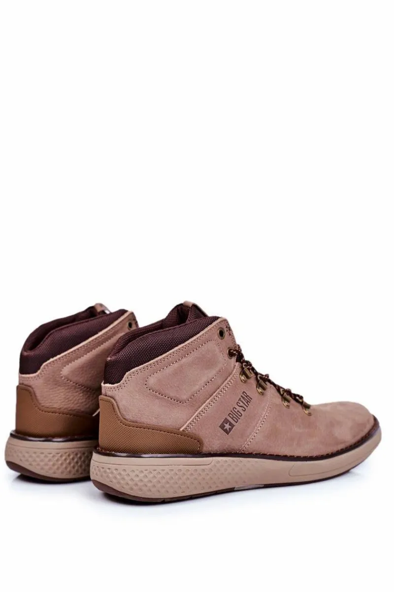 Outlet Big Star Shoes Męskie Trzewiki Skórzane Trekkingi Big Star Brązowe GG174492