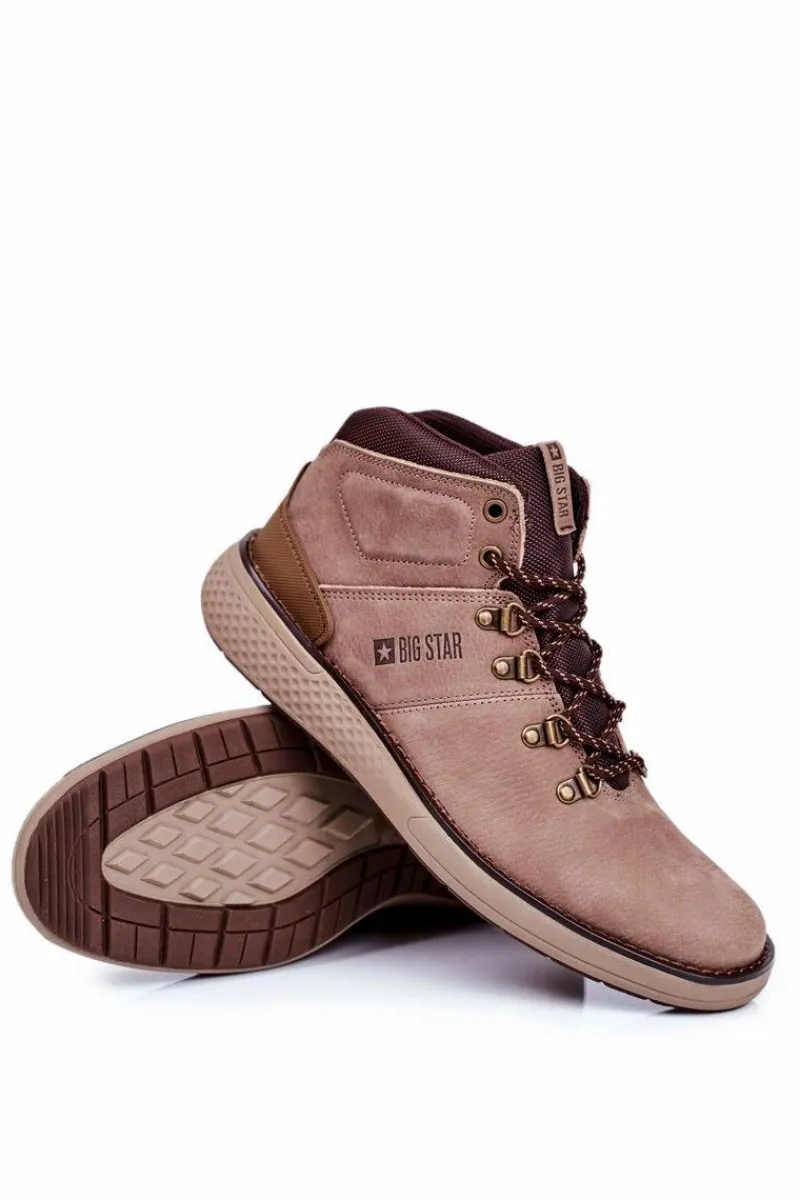 Outlet Big Star Shoes Męskie Trzewiki Skórzane Trekkingi Big Star Brązowe GG174492