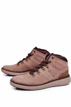 Outlet Big Star Shoes Męskie Trzewiki Skórzane Trekkingi Big Star Brązowe GG174492