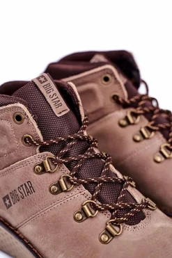 Outlet Big Star Shoes Męskie Trzewiki Skórzane Trekkingi Big Star Brązowe GG174492
