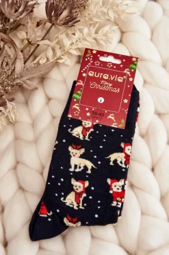 Skarpetki|Skarpetki>Aura.via Męskie Świąteczne Bawełniane Skarpetki Z Reniferami Czarne