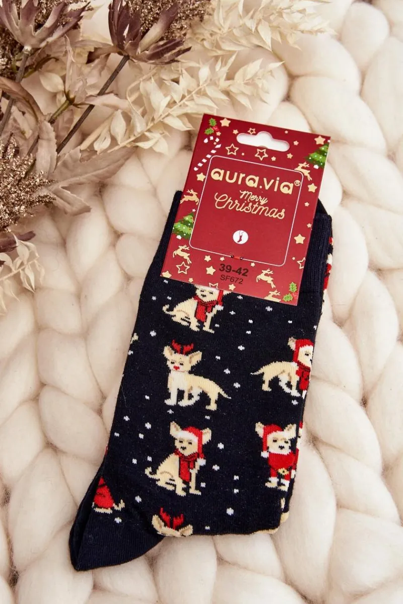 Skarpetki|Skarpetki>Aura.via Męskie Świąteczne Bawełniane Skarpetki Z Reniferami Czarne