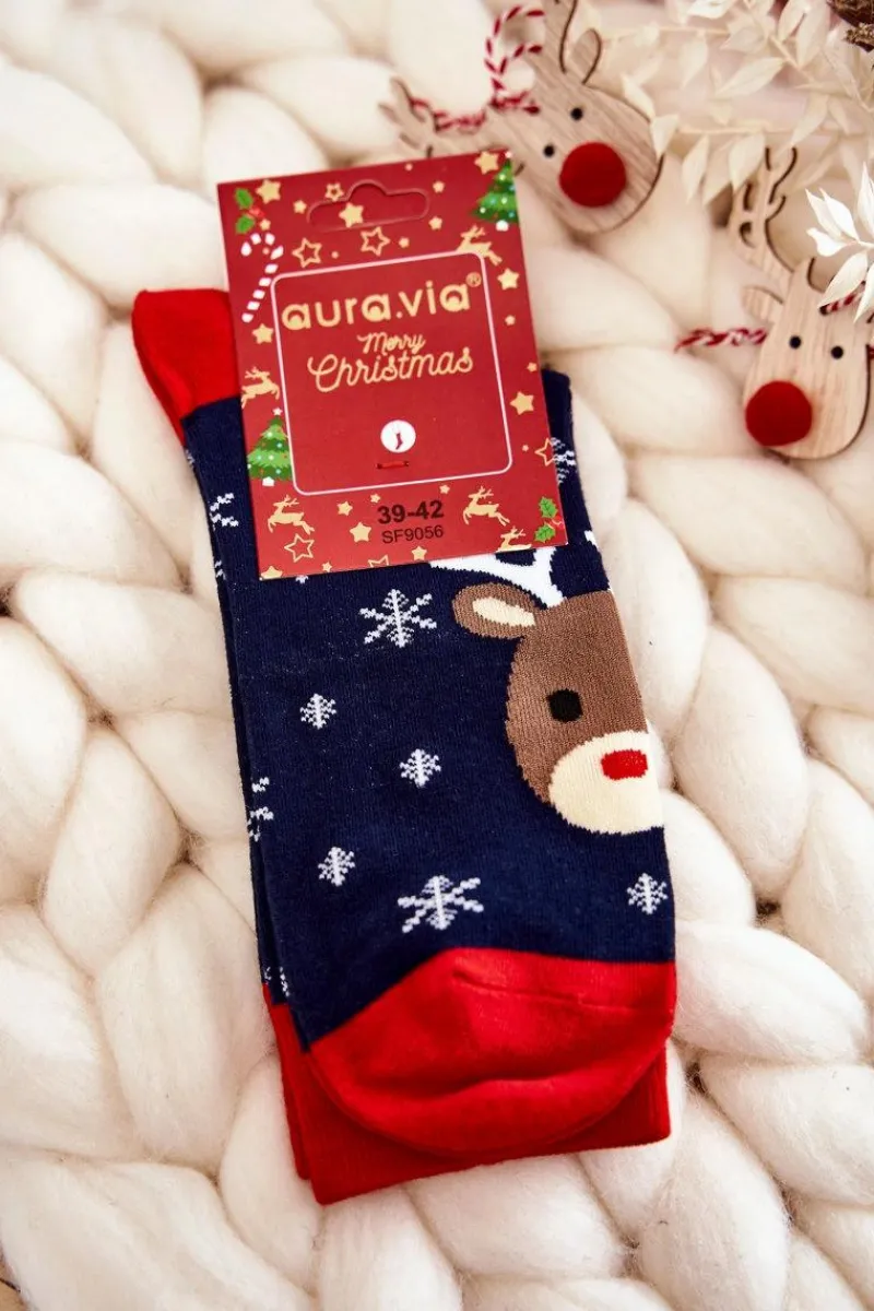 Sale Męskie Świąteczne Skarpetki Renifer Granatowo-Czerwone Skarpetki|Skarpetki