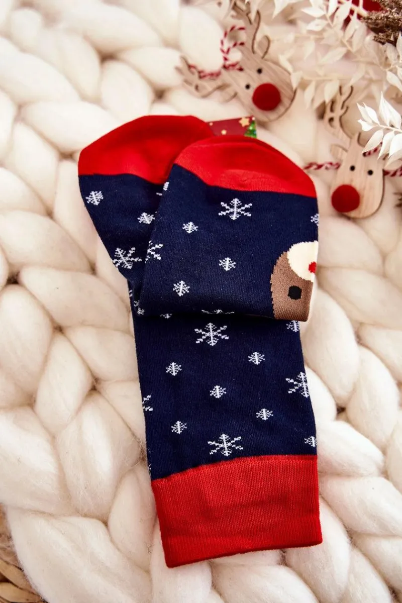Sale Męskie Świąteczne Skarpetki Renifer Granatowo-Czerwone Skarpetki|Skarpetki
