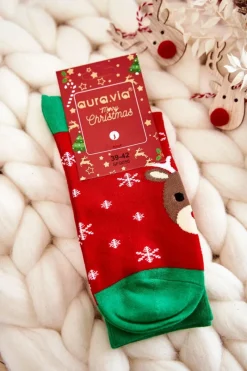 Skarpetki|Skarpetki>Aura.via Męskie Świąteczne Skarpetki Renifer Czerwono-Zielone