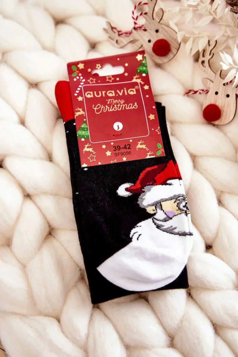 Online Aura.via Męskie Świąteczne Skarpetki Mikołaj Czarne