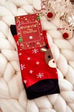 Best Męskie Świąteczne Skarpetki Renifer Czerwono-Czarne Skarpetki|Skarpetki