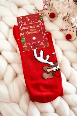 Skarpetki|Skarpetki>Aura.via Męskie Świąteczne Skarpetki Renifer Czerwone