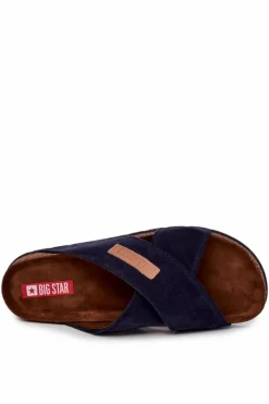 Clearance Big Star Shoes Męskie Wygodne Klapki Big Star JJ176008 Granatowe