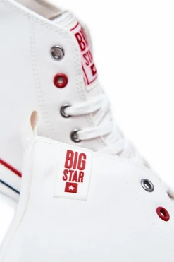 Sale Big Star Shoes Męskie Wysokie Skórzane Trampki BIG STAR JJ174071 Białe