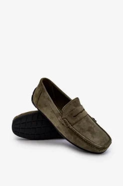 New Męskie Zamszowe Mokasyny Ciemnozielone Wesley Męskie Mokasyny Wsuwane