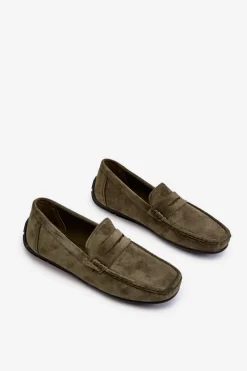 New Męskie Zamszowe Mokasyny Ciemnozielone Wesley Męskie Mokasyny Wsuwane