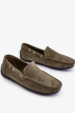 Sale Boto Męskie Zamszowe Wsuwane Mokasyny Zielone Rayan