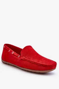 Hot Męskie Zamszowe Wsuwane Mokasyny Czerwone Rayan Męskie Mokasyny Wsuwane