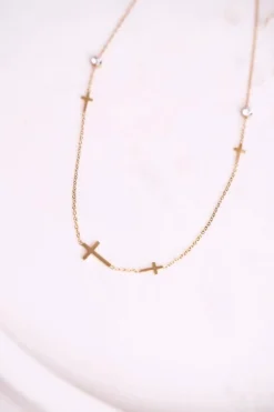 New Naszyjnik Łańcuszek Krzyżyki i Cyrkonie Złoty Gentle Naszyjniki