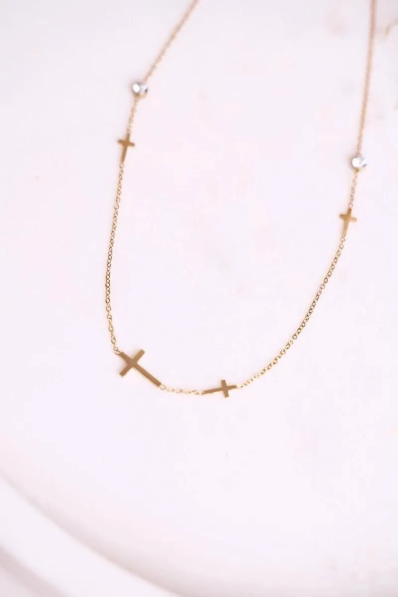 New Naszyjnik Łańcuszek Krzyżyki i Cyrkonie Złoty Gentle Naszyjniki